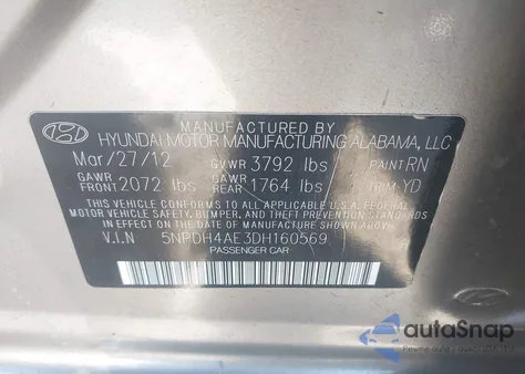 2013 Hyundai Elantra Gls/Limited z USA, uszkodzony, nr VIN 5NPDH4AE3DH160569